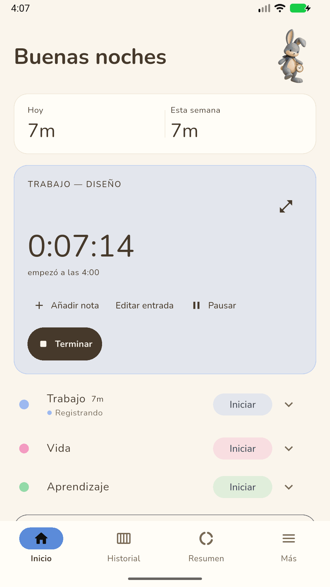 Aplicación móvil de Tritmo con el temporizador y proyectos de ejemplo